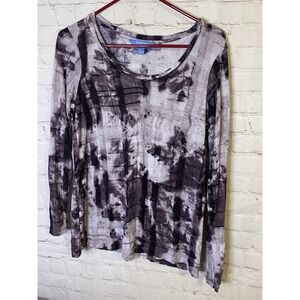 Womens Charcoal Purple/Black Taupe Tie Dye Long Sleeve Shirt Top US/Large